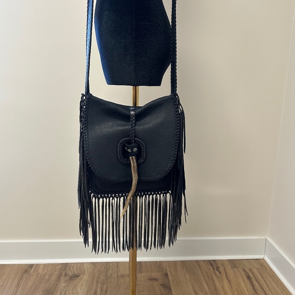 LOVE HEALS Wild One Black Leather Bohemian Handbag - Picture 4 of 10